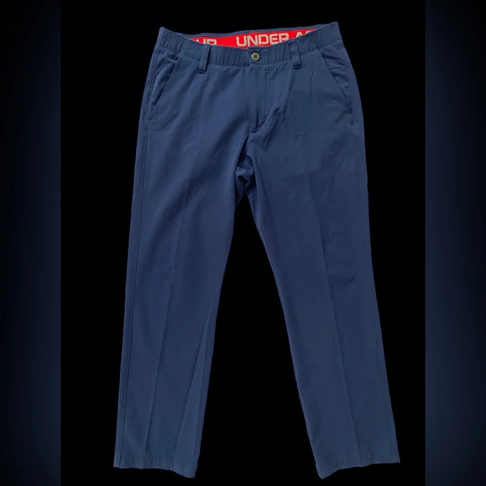 Under Armour Navy Blue Flat Front Plaid Active/Golf‎ Pants Size 34 x 30